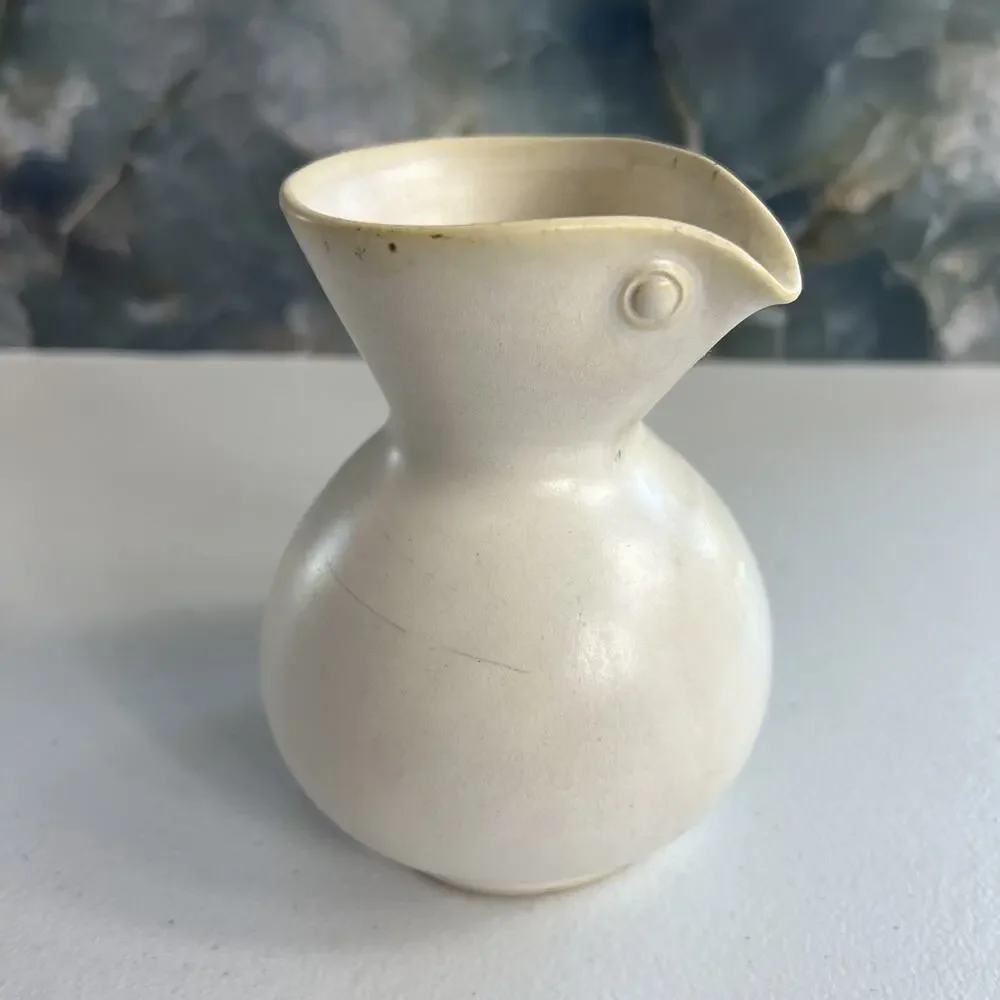 Studio Art Pottery Pitcher Handmade Ivory Stoneware Speckled Signed I.V.I